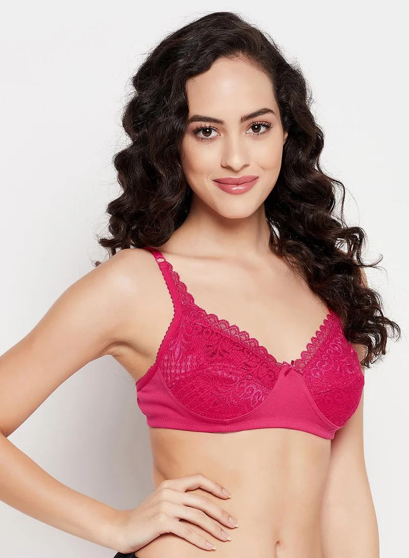 Clovia Pink Non-Padded Non-Wired Full Cup Bra in Hot Pink - Lace for Women | Best Price UAE